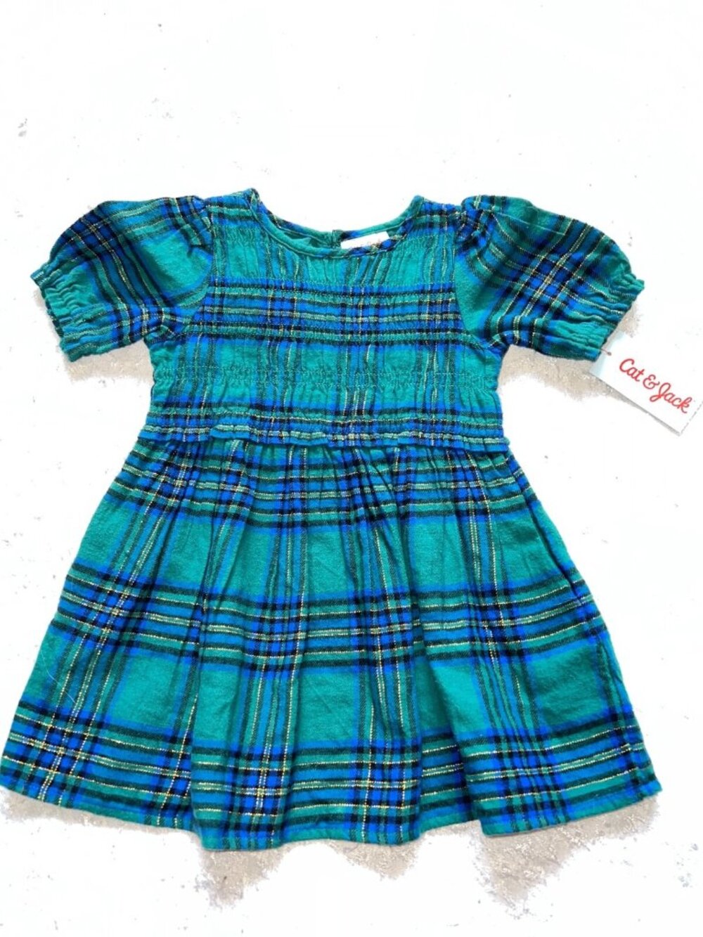 Toddler girls Cat & Jack party holiday dress size 2T green blue gold S/S NEW